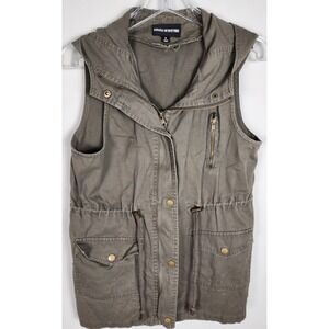Zenana Outfitters Womens Olive Green Hooded Vest Size S Zip Pockets Drawstring